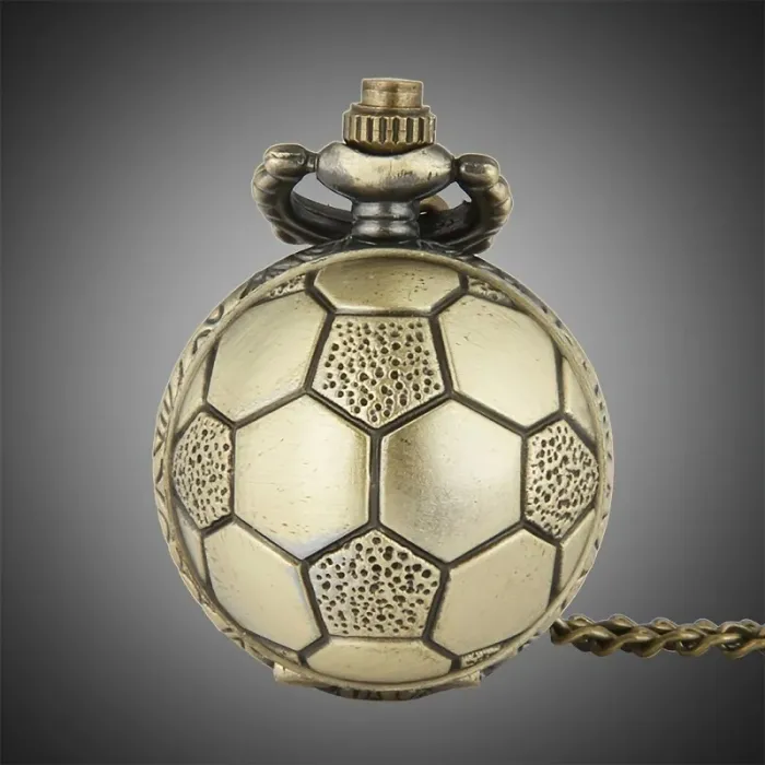Soccer Ball Shape Bronze Round Vintage Quartz Movement Pocket Watch With Chain NecklaceNecklaces