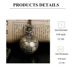 Soccer Ball Shape Bronze Round Vintage Quartz Movement Pocket Watch With Chain NecklaceNecklaces