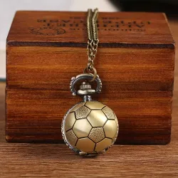 Soccer Ball Shape Bronze Round Vintage Quartz Movement Pocket Watch With Chain NecklaceNecklaces
