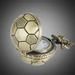 Soccer Ball Shape Bronze Round Vintage Quartz Movement Pocket Watch With Chain NecklaceNecklaces