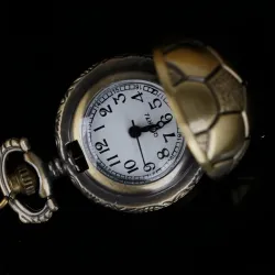 Soccer Ball Shape Bronze Round Vintage Quartz Movement Pocket Watch With Chain NecklaceNecklaces