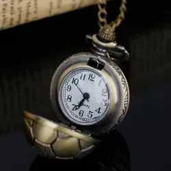 Soccer Ball Shape Bronze Round Vintage Quartz Movement Pocket Watch With Chain NecklaceNecklaces
