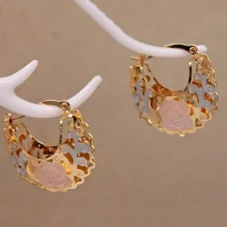 1 Pair Trendy Rose Pattern Gold Plated Hollow Out Hoop Earrings for WomenEarrings