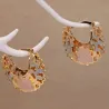 1 Pair Trendy Rose Pattern Gold Plated Hollow Out Hoop Earrings for WomenEarrings