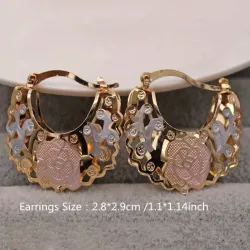 1 Pair Trendy Rose Pattern Gold Plated Hollow Out Hoop Earrings for WomenEarrings