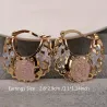 1 Pair Trendy Rose Pattern Gold Plated Hollow Out Hoop Earrings for WomenEarrings