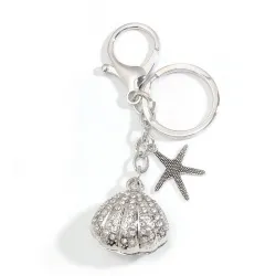 Fashion Pearl Starfish Shell Alloy Keychain Silver Color Sea Key Chains For Making Handmade DIY Jewelry Accessories Findings
