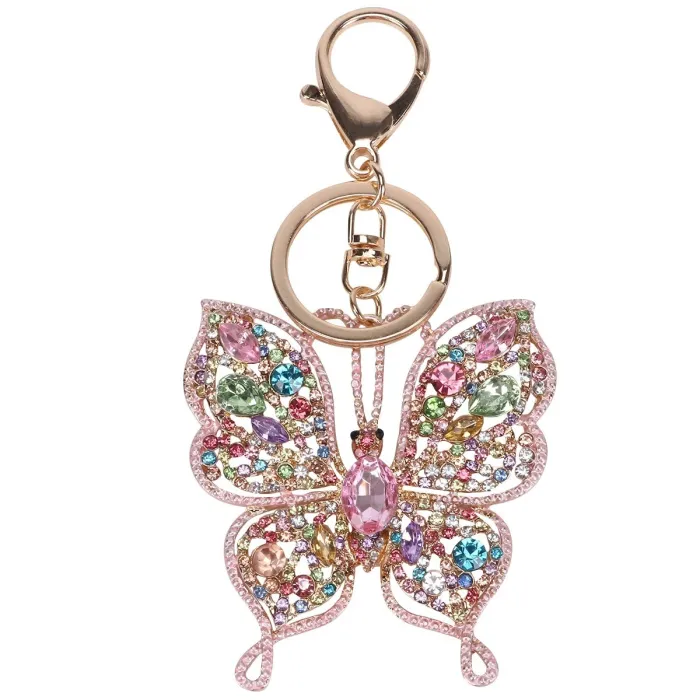Diamant sommerfuglnøkkelring – strass – mini veskeanheng
