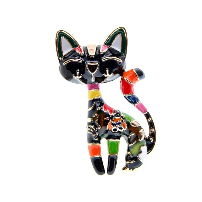 CINDY XIANG Enamel Cat Brooch – Unisex, 2 Colors, Cute Animal PinBrooches