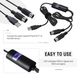 USB-midi-liitäntäkaapeli - sovitin - muunnin PC:n musiikkikoskettimille - Windows Mac iOS - 2m