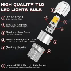 10 PCS 194 T10 W5W LED Bulbs 12V 3030 2SMD 7000K White Super Bright Car Interior Dome Map Door Courtesy License Plate Lights