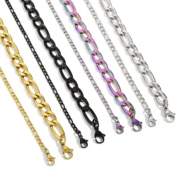 HONGTONG Fashion Figaro Cuban Link Chain Stainless Steel Necklace 45cm/50cm/55cm/60cm 3MM-9MM Gold Color Jewelry Gift Women Men