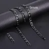 HONGTONG Fashion Figaro Cuban Link Chain Stainless Steel Necklace 45cm/50cm/55cm/60cm 3MM-9MM Gold Color Jewelry Gift Women Men