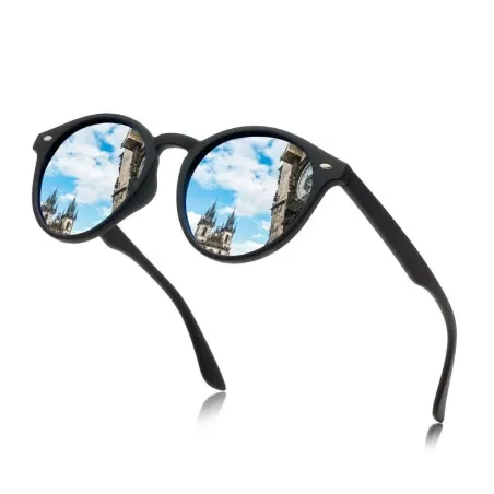 Óculos de sol redondos vintage polarizados para homens e mulheres – óculos de grife com proteção UV400 para dirigir e viajar.