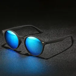 Óculos de sol redondos vintage polarizados para homens e mulheres – óculos de grife com proteção UV400 para dirigir e viajar.