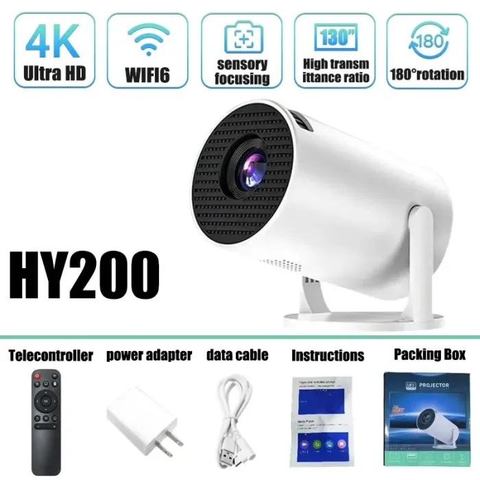 Projektor przenośny HY200 720p – obrotowy o 270°, Full HD HDMI/USB, kino domowe i filmy na świeżym powietrzuProjektory