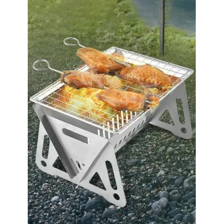 Bærbar, sammenleggbar stor grill - rustfritt stål - campingkomfyr