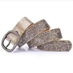 Cintura da donna in pelle con rivetti punk - cintura in vita con fibbia vintage per jeans