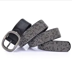 Cintura da donna in pelle con rivetti punk - cintura in vita con fibbia vintage per jeans
