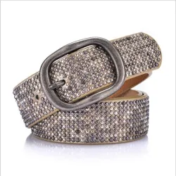 Cintura da donna in pelle con rivetti punk - cintura in vita con fibbia vintage per jeans