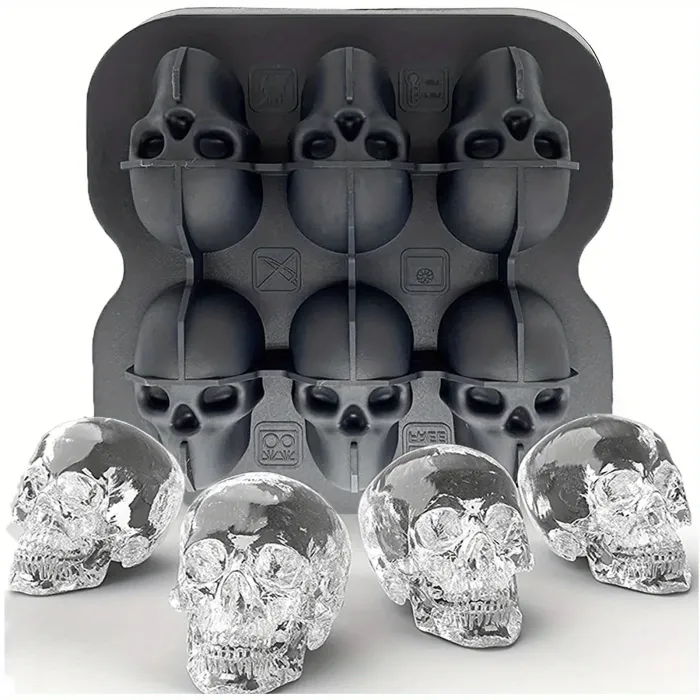 Skull Ice Ball Mold Silicone 3D Flexible Ice Cube Trays BPA Free Ice Trays For Freezer Horror Skull Head Cocktail Ice Ball Ma...