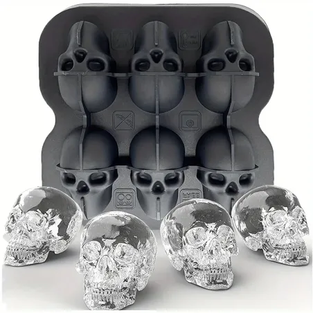 BarSkull Ice Ball Mold Silicone 3D Flexible Ice Cube Trays BPA Free Ice Trays For Freezer Horror Skull Head Cocktail Ice Ball...