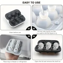 Skull Ice Ball Mold Silicone 3D Flexible Ice Cube Trays BPA Free Ice Trays For Freezer Horror Skull Head Cocktail Ice Ball Ma...