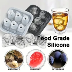 BarSkull Ice Ball Mold Silicone 3D Flexible Ice Cube Trays BPA Free Ice Trays For Freezer Horror Skull Head Cocktail Ice Ball...