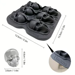 BarSkull Ice Ball Mold Silicone 3D Flexible Ice Cube Trays BPA Free Ice Trays For Freezer Horror Skull Head Cocktail Ice Ball...