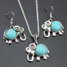 ensemble de bijoux de couleur argent antique - colliers perles bleu éléphant - boucles d'oreilles goutte charme pour les femmes