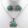 antique silver color jewelry set - elephant pendant blue beads necklaces - drop earrings statement charm for women choker