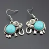 antique silver color jewelry set - elephant pendant blue beads necklaces - drop earrings statement charm for women choker
