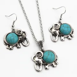 Elephant turquoise jewellery set - necklace + earrings - silverJewellery Sets