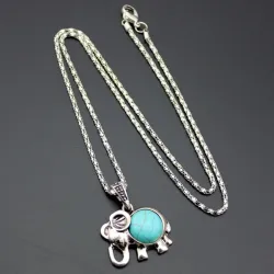 Elephant turquoise jewellery set - necklace + earrings - silverJewellery Sets