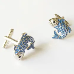 Elegant blue and silver fish cufflinks - 2 piecesCufflinks