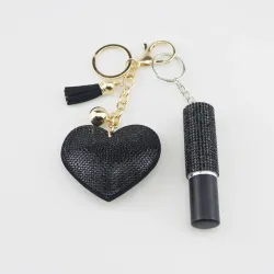 Portachiavi a forma di cuore con diamanti - con cordino alla moda e mini flacone di profumo