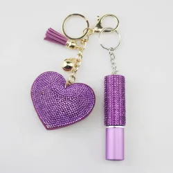 Portachiavi a forma di cuore con diamanti - con cordino alla moda e mini flacone di profumo
