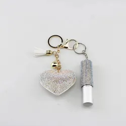 Portachiavi a forma di cuore con diamanti - con cordino alla moda e mini flacone di profumo