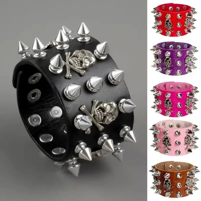 Non-Conformist Leather Bracelet Street Dance Performance Ghost Head Couple's Holiday Gift Wristband Punk Style JewelryBracelets