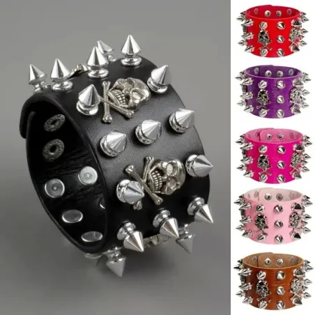 Non-Conformist Leather Bracelet Street Dance Performance Ghost Head Couple's Holiday Gift Wristband Punk Style JewelryBracelets