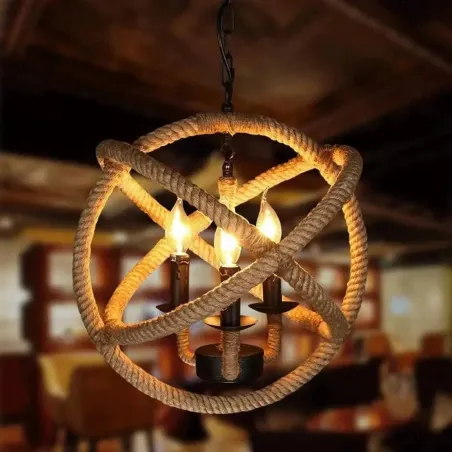 Lustres pendentes retrô em corda de cânhamo, estilo vintage, com corrente ajustável, ideais para decoração de sala de estar, 35/