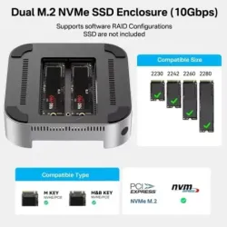 Acasis 10Gps USB-C Dual-bays M.2 NVMe Enclosure Storage&USB-A HDMI 4K6