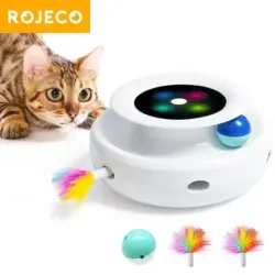 Rojeco 2 in 1 interactive automatic cat toy with smart electronic feather and fun ball set