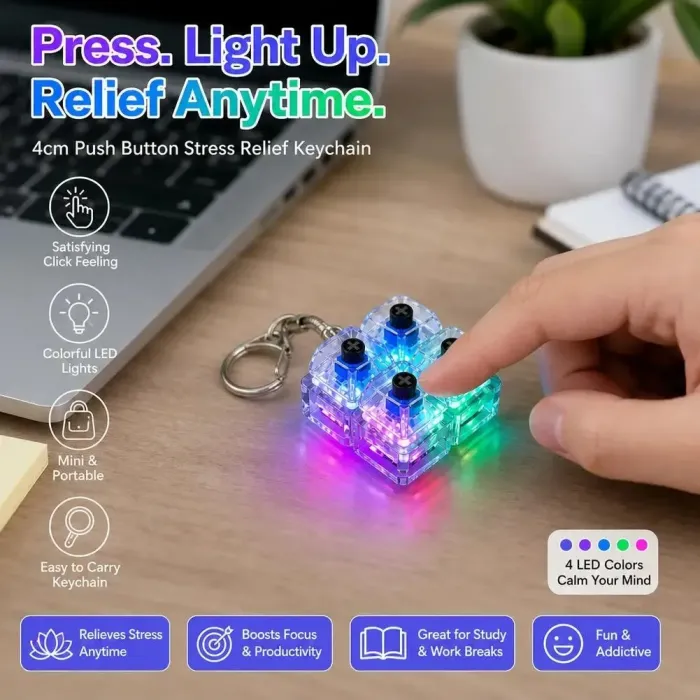 4-Key Mechanical Keyboard Keychain Tactile Clicker LED Crystal Backpac