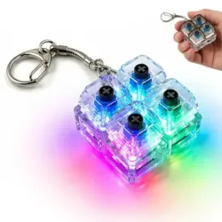 4-Key Mechanical Keyboard Keychain Tactile Clicker LED Crystal Backpac