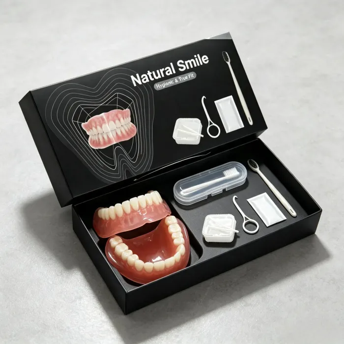 Complete Full Mouth Denture Set with Storage Case,Toothbrush & Removal