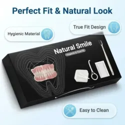 Ensemble complet de prothèse dentaire avec étui de rangement, brosse à dents et dispositif d'extraction