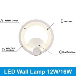 Lampada luminosa a parete moderna 12W 16W LED