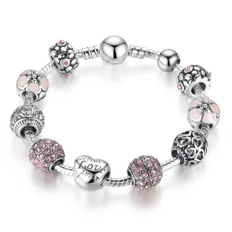Luksusranneke, jossa on kristallihelmet - 925 sterling hopea