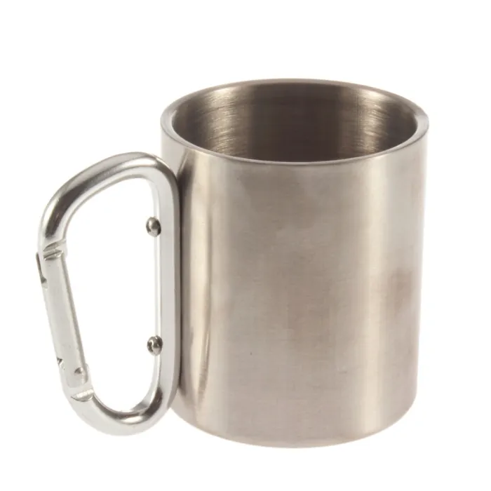 Ruostumaton teräs leirikuppi - mug - alumiini karabiner - 180 ml